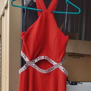 Speechless Scarlet Backless Dress with Rhinestone Accents.. HOCO/Prom